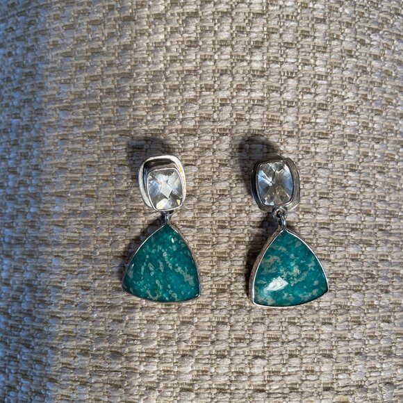 Sterling Silver Obsidian Arrowhead Drop Earrings - Charles  Beautiful pierced earrings in obsidian, sparkly clear and silver